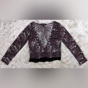 BEBE Leopard Print Cropped Cardigan XS